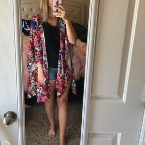 Colorful floral pattern kimono